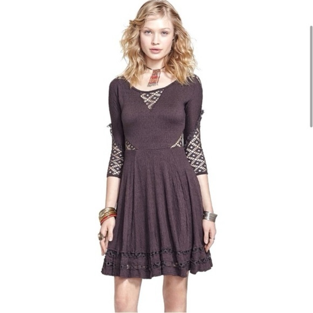 New! Free People long sleeve mini dress with lace insets - Picture 2 of 14
